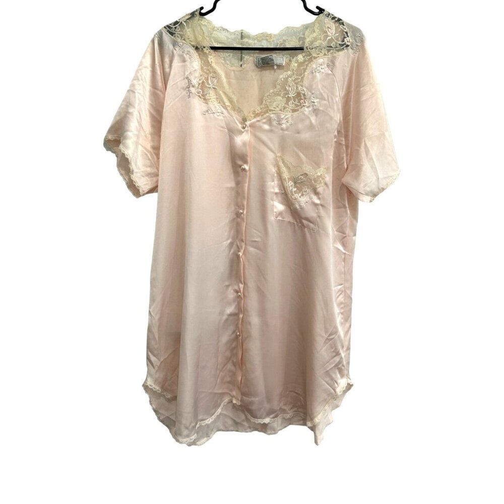 Vintage Chance Encounters Pink Satin Lace Nightgown L